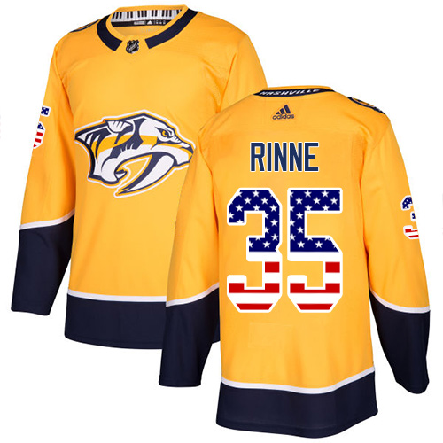Adidas Predators #35 Pekka Rinne Yellow Home Authentic USA Flag Stitched NHL Jersey